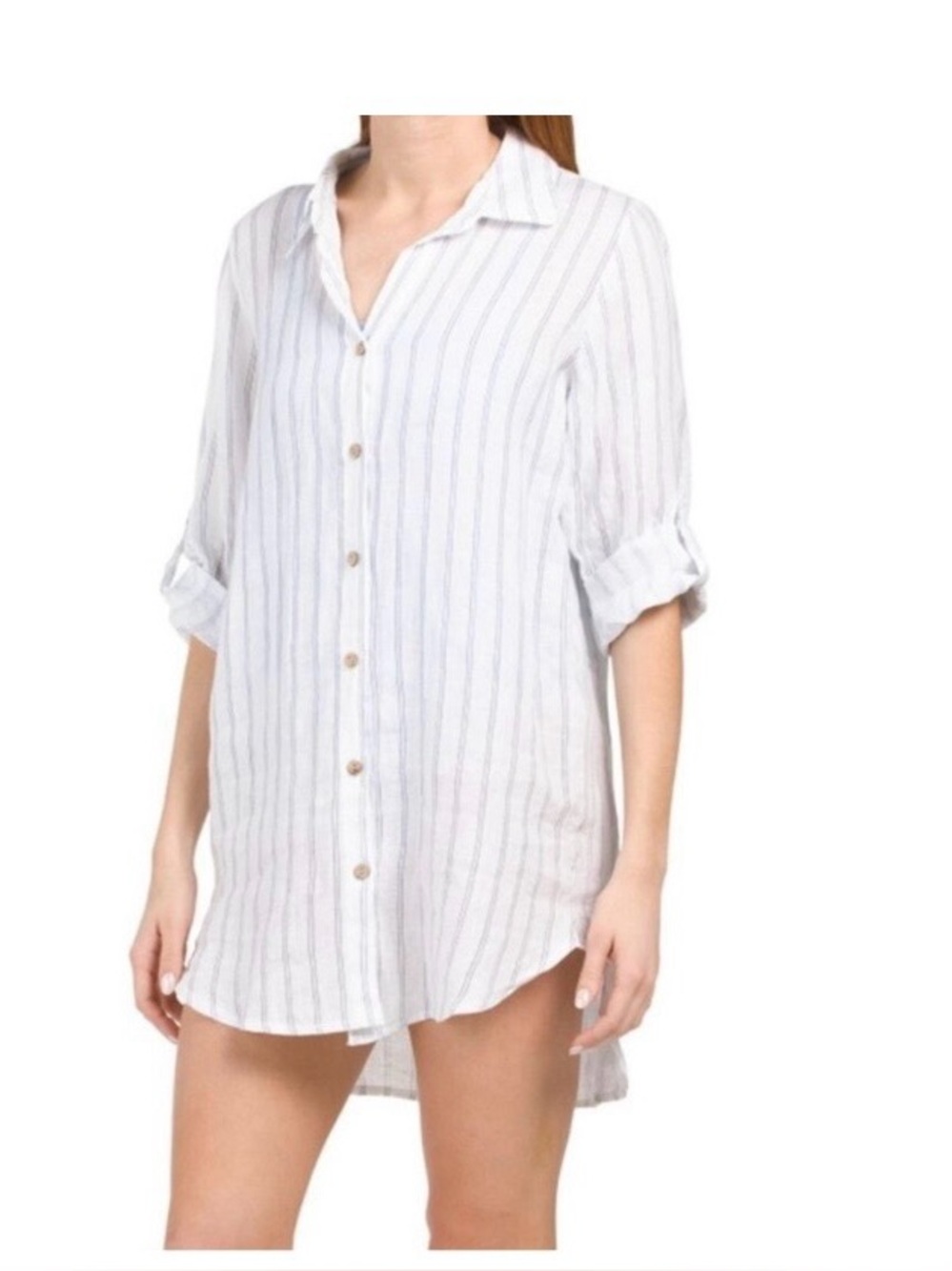 ROSEMARINE Linen Striped Button-Down Shirt Dress / Cover-up / Tunic Sz M  NWT